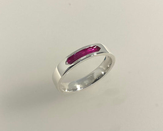 Simple channel design 4mm wide soft flat ring with ashes in resin