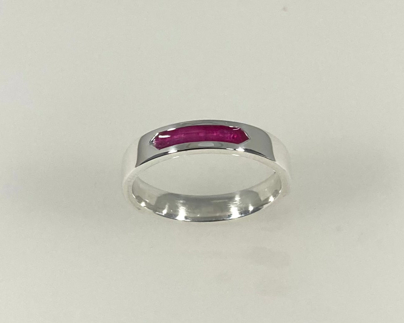 Simple channel design 4mm wide soft flat ring with ashes in resin