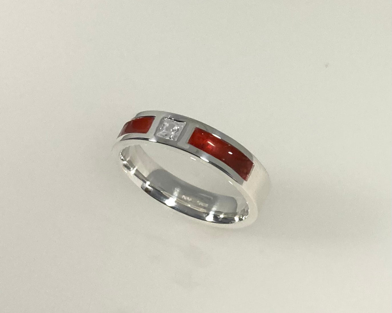 Classic Flat Profile Memorial Ring – Sterling Silver with Princess Cut Stone