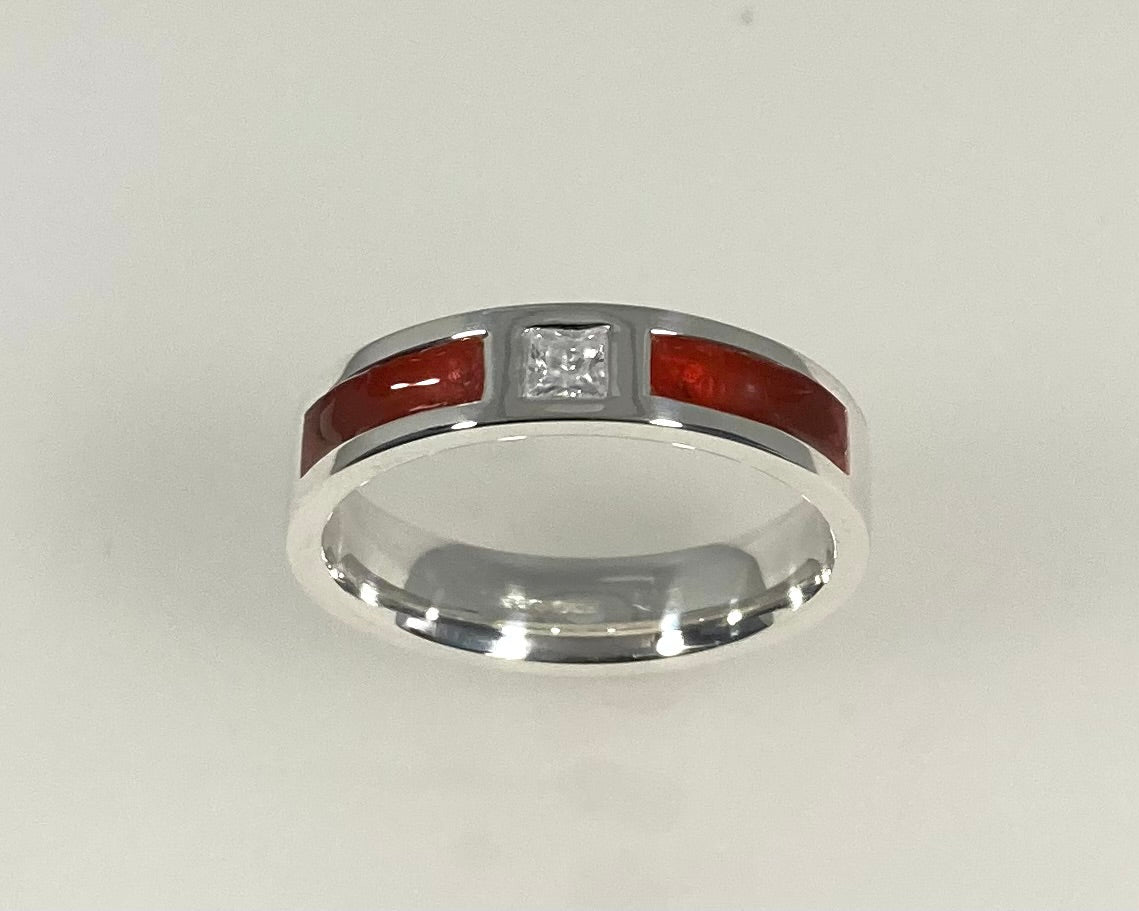 Classic Flat Profile Memorial Ring – Sterling Silver with Princess Cut Stone