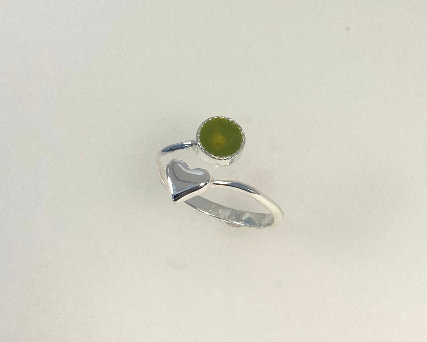Heart design Stirling silver adjustable ring with ashes in resin