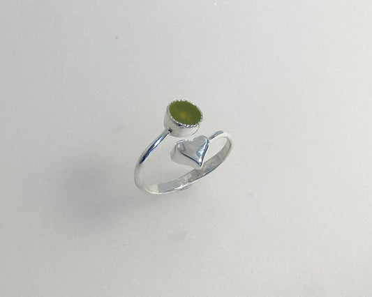 Heart design Stirling silver adjustable ring with ashes in resin