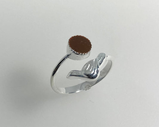 Dove design Stirling silver adjustable ring with ashes in resin