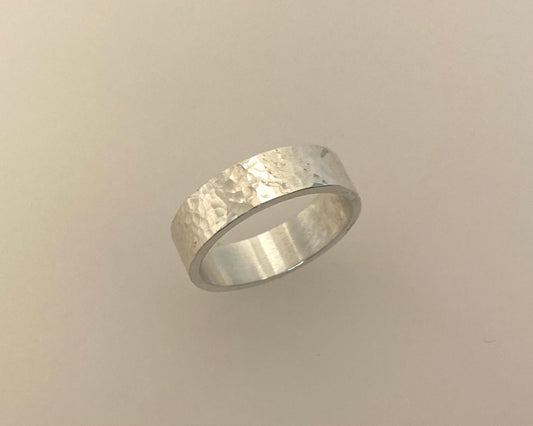 Hammered 5mm flat profile ring with hidden ashes inside shank