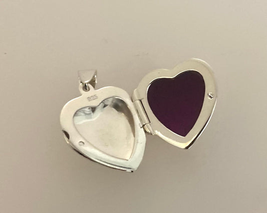 Large Stirling silver heart locket with ashes mixed with resin, plus chain