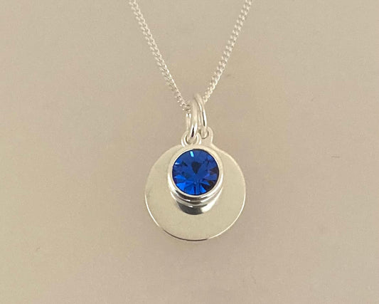 Stirling silver pendant drop and disc with ashes sealed under birthstone