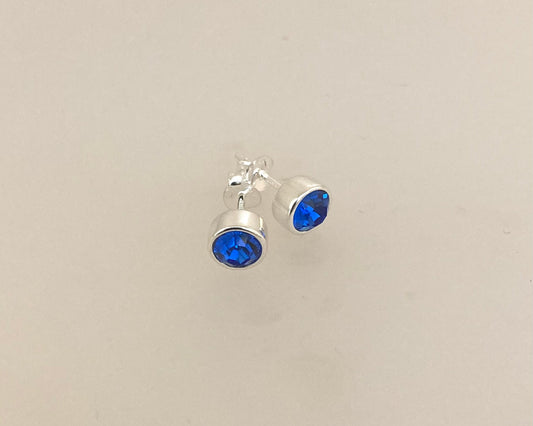 Stirling Silver stud earrings 5mm birthstone gem set in rub over with ashes sealed under stones