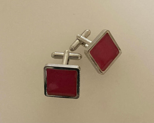 Rhodium (pt) square cufflinks with Ashes in resin