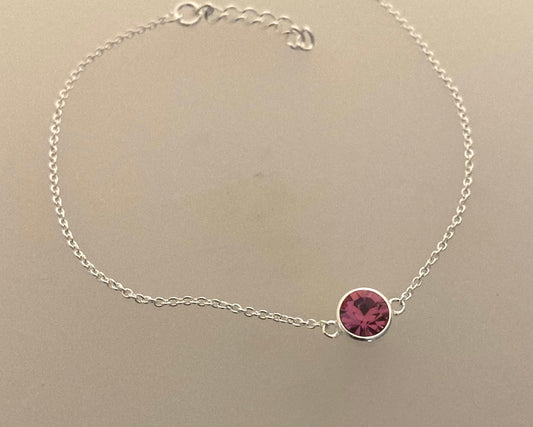 Delicate Stirling Silver bracelet 5mm collet with ashes sealed under birthstone
