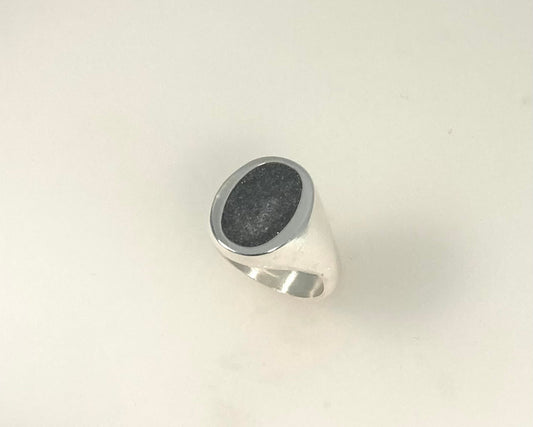Heavy Stirling Silver signet ring with Ashes in resin