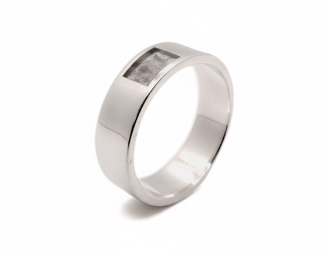 Classic Flat Profile Memorial Ring – Sterling Silver with Ashes in Resin