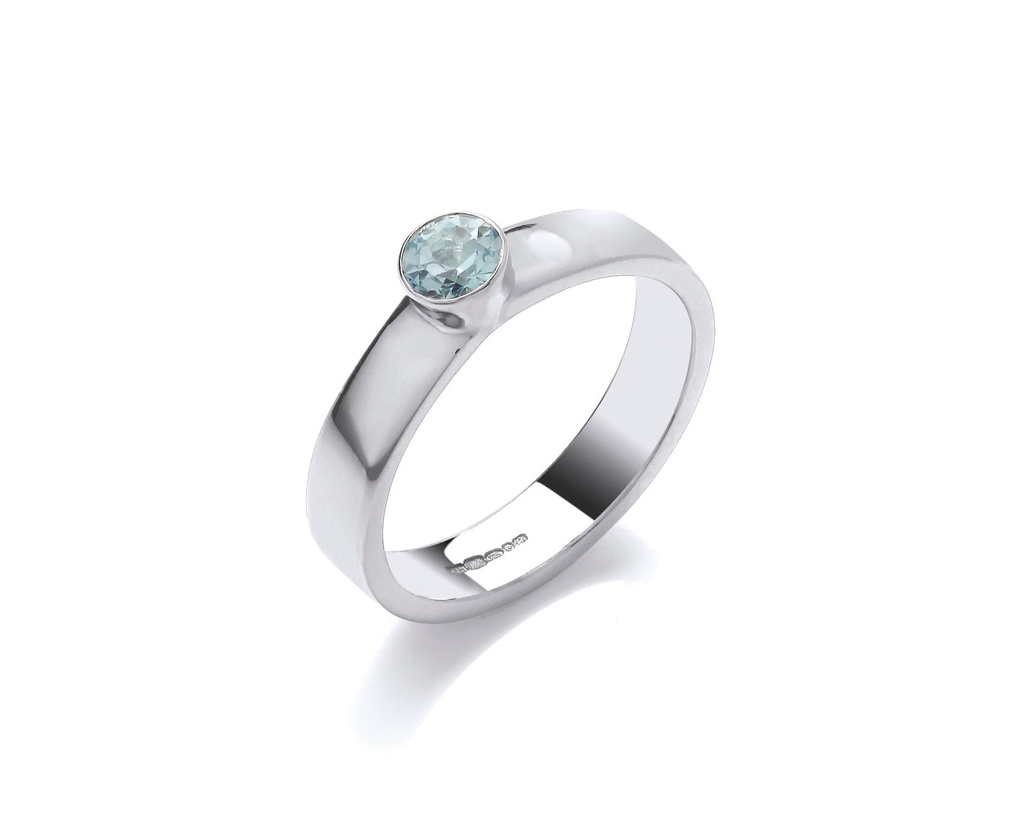 Ashes behind stone ring 4.5mm Brilliant cut stone set in rub over 4mm wide soft flat shank