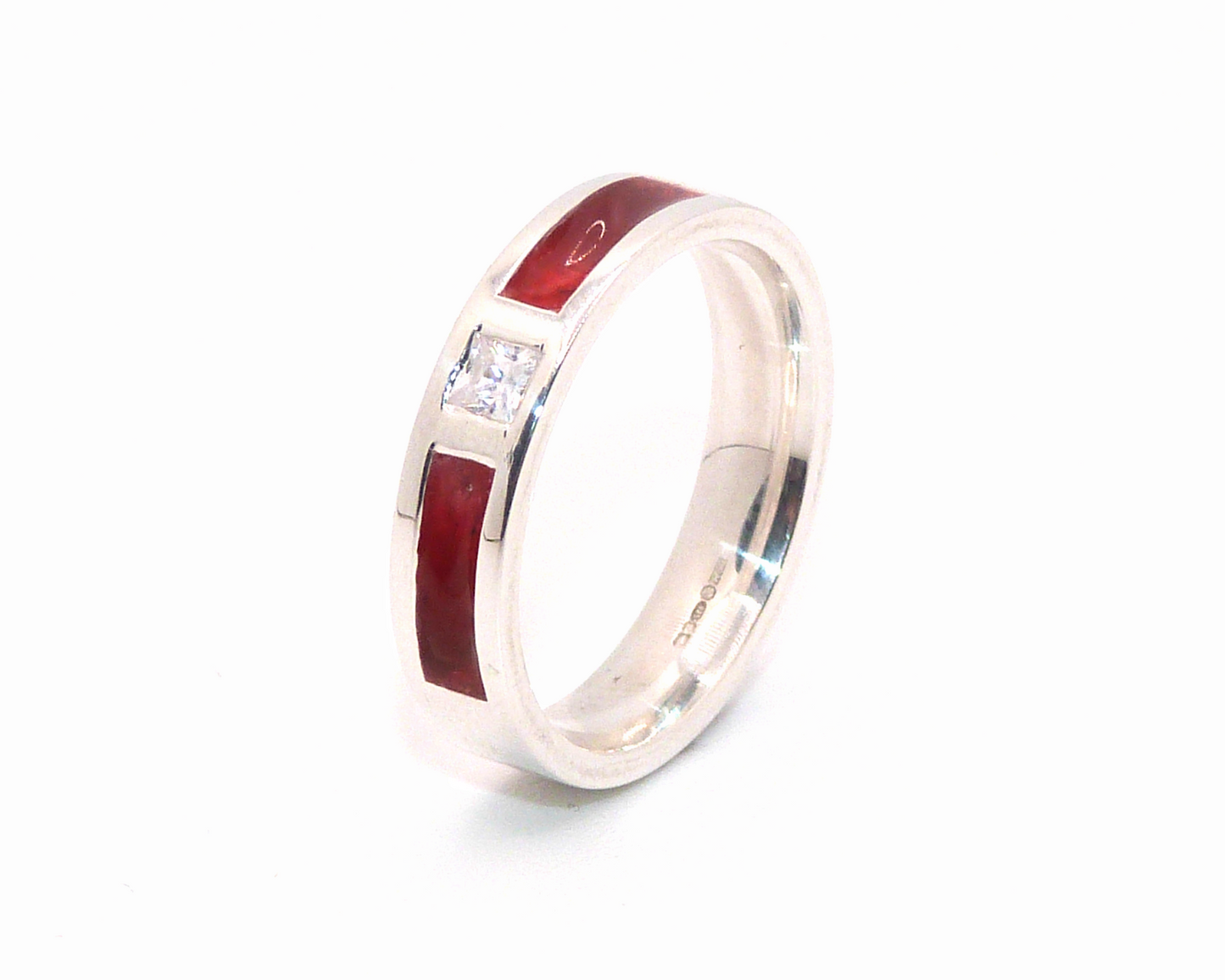 Classic Flat Profile Memorial Ring – Sterling Silver with Princess Cut Stone
