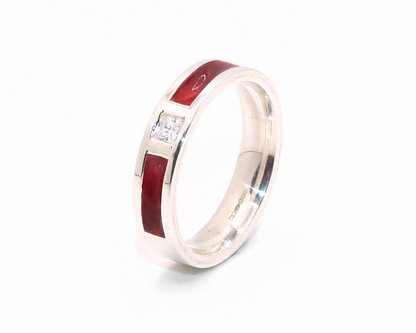 Classic Flat Profile Memorial Ring – Sterling Silver with Princess Cut Stone