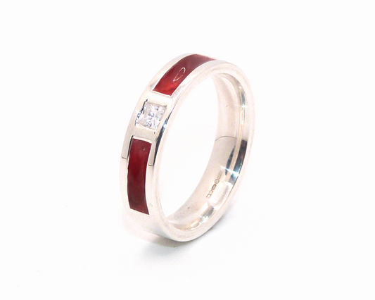 Classic Flat Profile Memorial Ring – Sterling Silver with Princess Cut Stone
