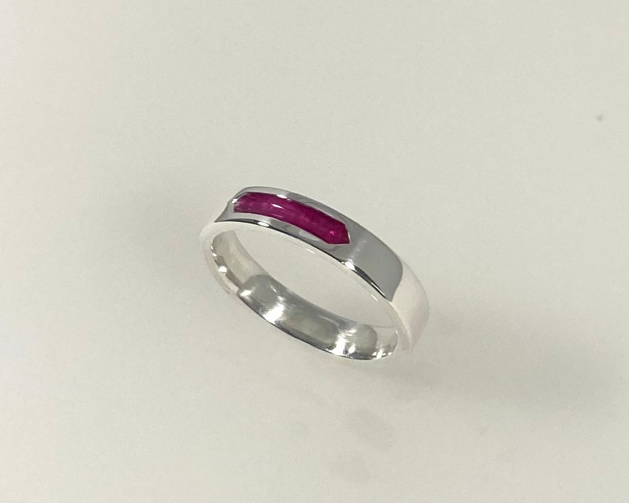 Simple channel design 4mm wide soft flat ring with ashes in resin