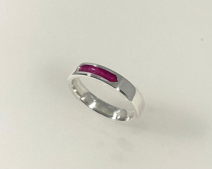 Simple channel design 4mm wide soft flat ring with ashes in resin