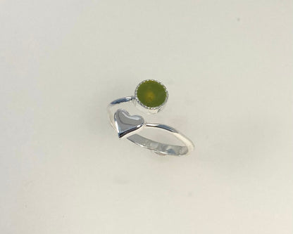 Heart design Stirling silver adjustable ring with ashes in resin