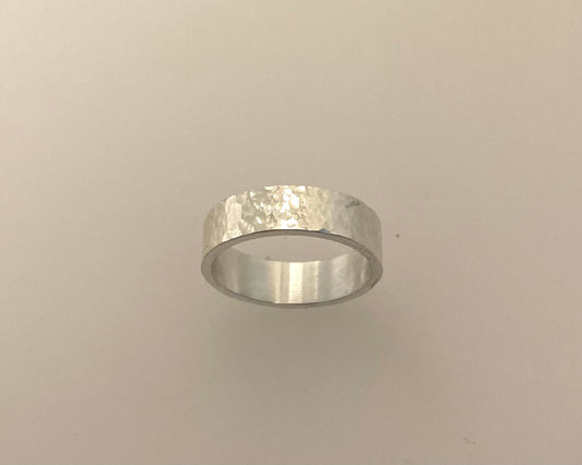 Hammered 5mm flat profile ring with hidden ashes inside shank