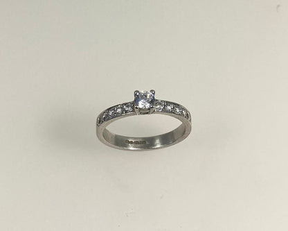 Claw plus pavé set 3mm wide ring with hidden ashes inside shank
