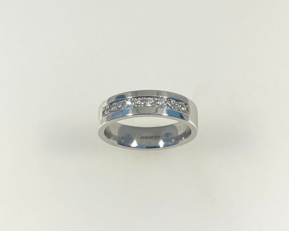 Pavé set 5mm wide flat ring with hidden ashes inside shank