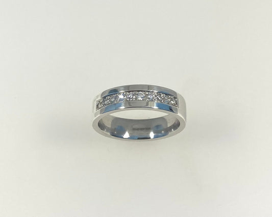 Pavé set 5mm wide flat ring with hidden ashes inside shank