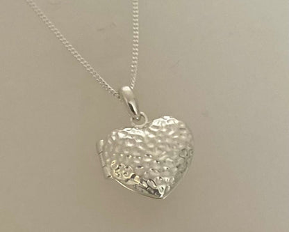 Hammered Heart Stirling silver locket with ashes mixed with resin plus chain