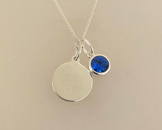 Stirling silver pendant drop and disc with ashes sealed under birthstone