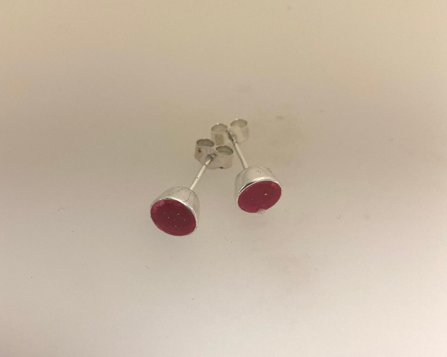 Stirling silver stud earrings 5mm collet with Ashes in resin