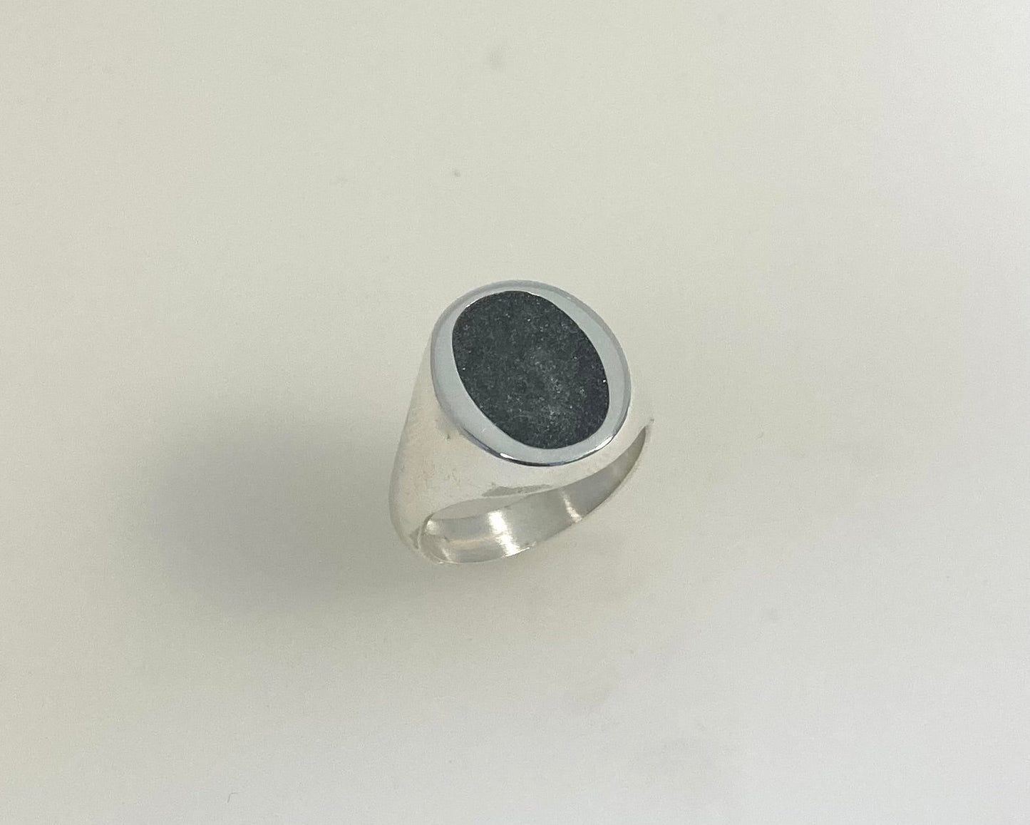Heavy Stirling Silver signet ring with Ashes in resin