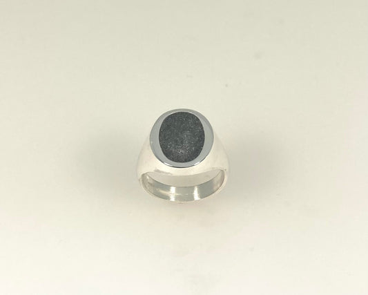 Heavy Stirling Silver signet ring with Ashes in resin