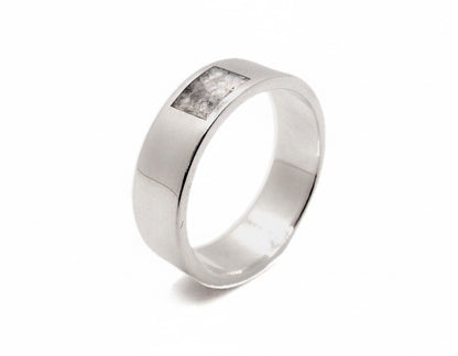 Classic Flat Profile Memorial Ring – Sterling Silver with Ashes in Resin