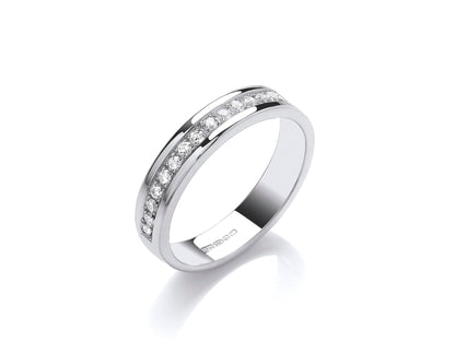 Wedding style with Brilliant cut diamonds set in pavé 4mm wide soft profile ring with hidden ashes inside shank