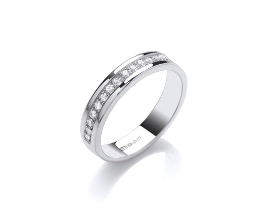 Wedding style with Brilliant cut diamonds set in pavé 4mm wide soft profile ring with hidden ashes inside shank