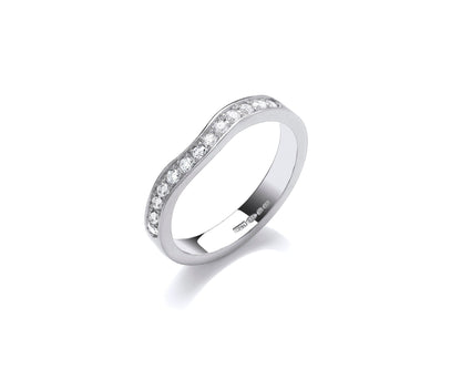 Curve eternity style with Brilliant cut diamonds set in pavé 2.5mm wide soft profile ring with hidden ashes inside shank