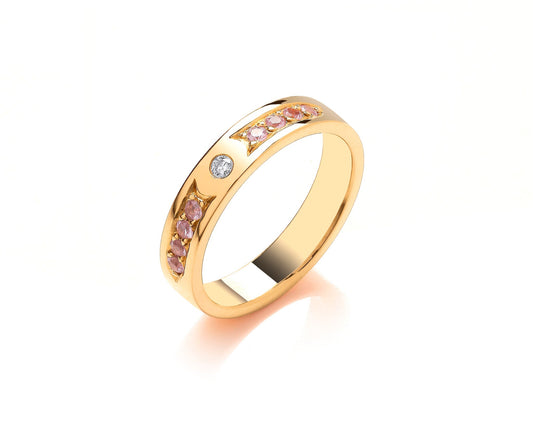 Unique style combination white and pink diamond set 4mm wide flat profile with hidden ashes inside shank