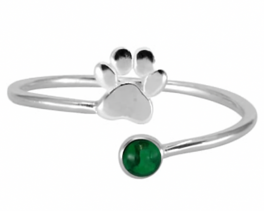 Sterling Silver Adjustable Paw Pet Ashes Ring